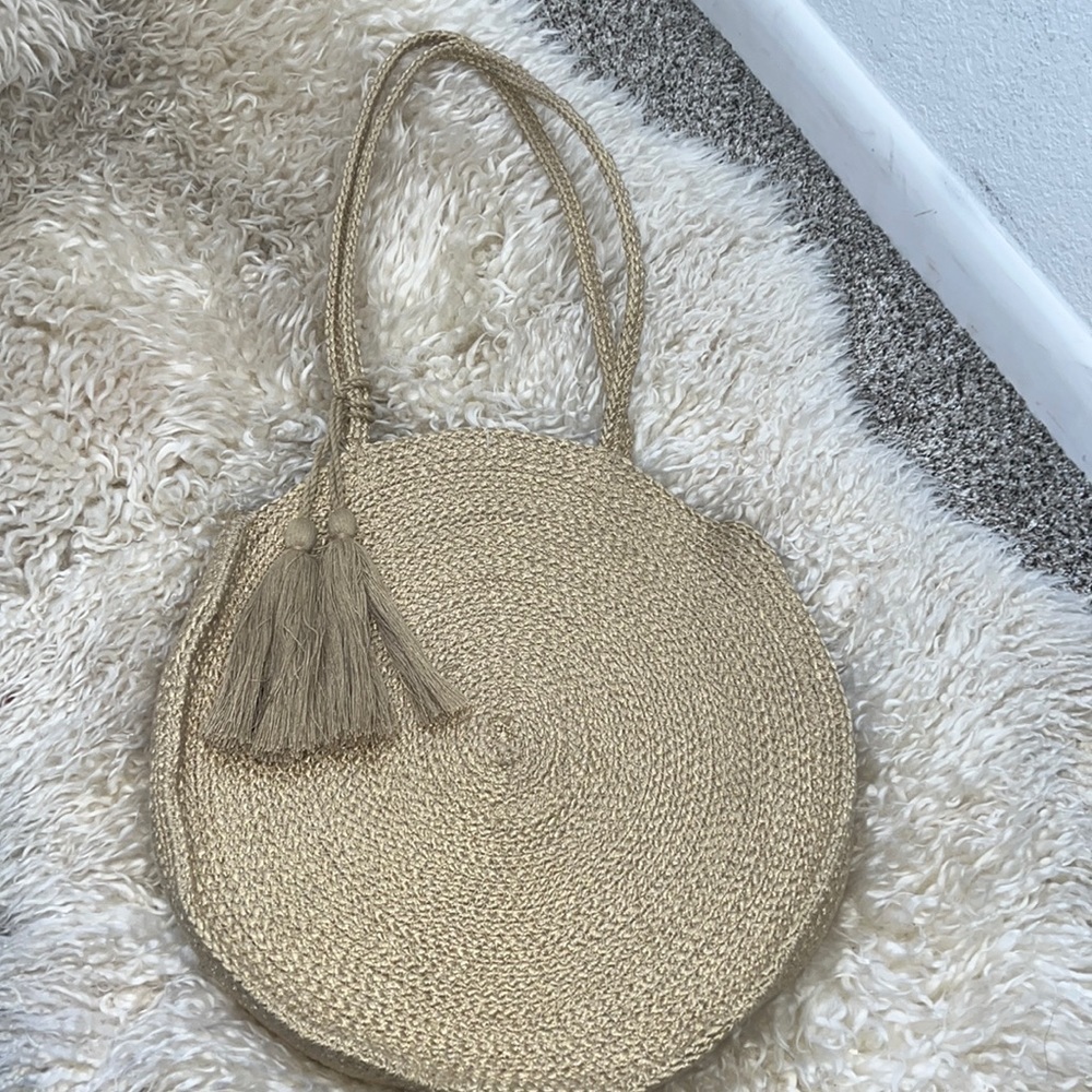 Magid Circle Oversized Woven Tan Jute Beach Tote Bag